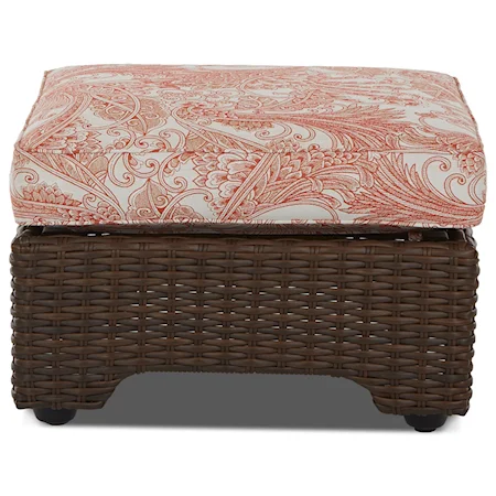 Outdoor Wicker Ottoman with Drainable Cushion